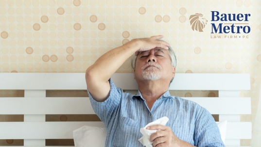 elderly man holding his forehead